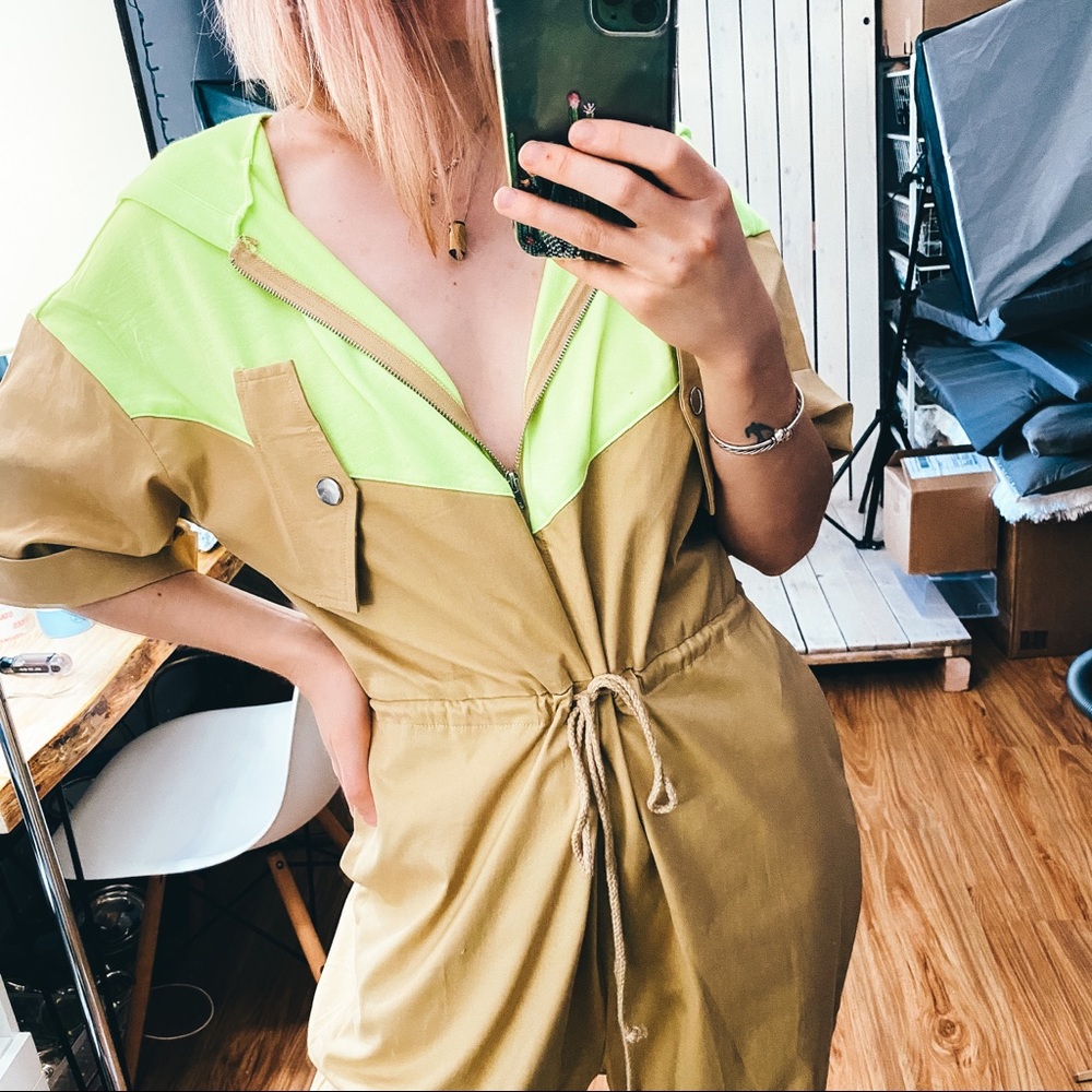 Rehab Lab | Beige & Yellow Coveralls Jumpsuit NWT - Picture 8 of 14